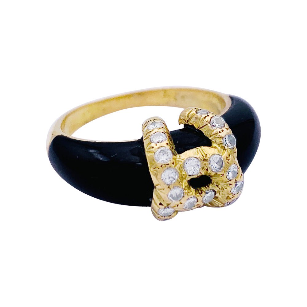 Bague Jonc CARTIER "Double C" en or jaune, onyx et diamants - Castafiore