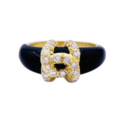 Bague Jonc CARTIER "Double C" en or jaune, onyx et diamants - Castafiore