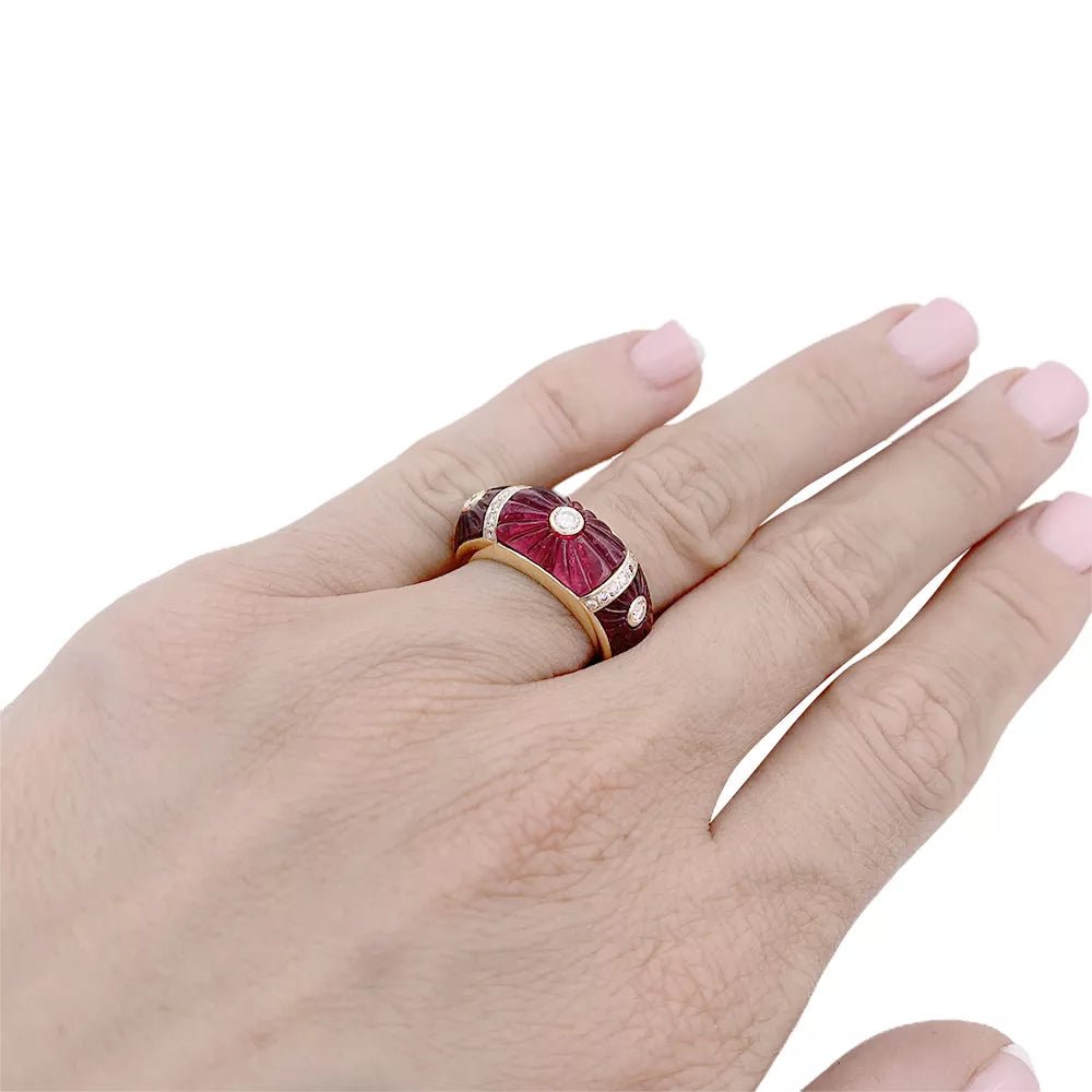 Bague Jonc CARTIER en or jaune, tourmalines et diamants - Castafiore