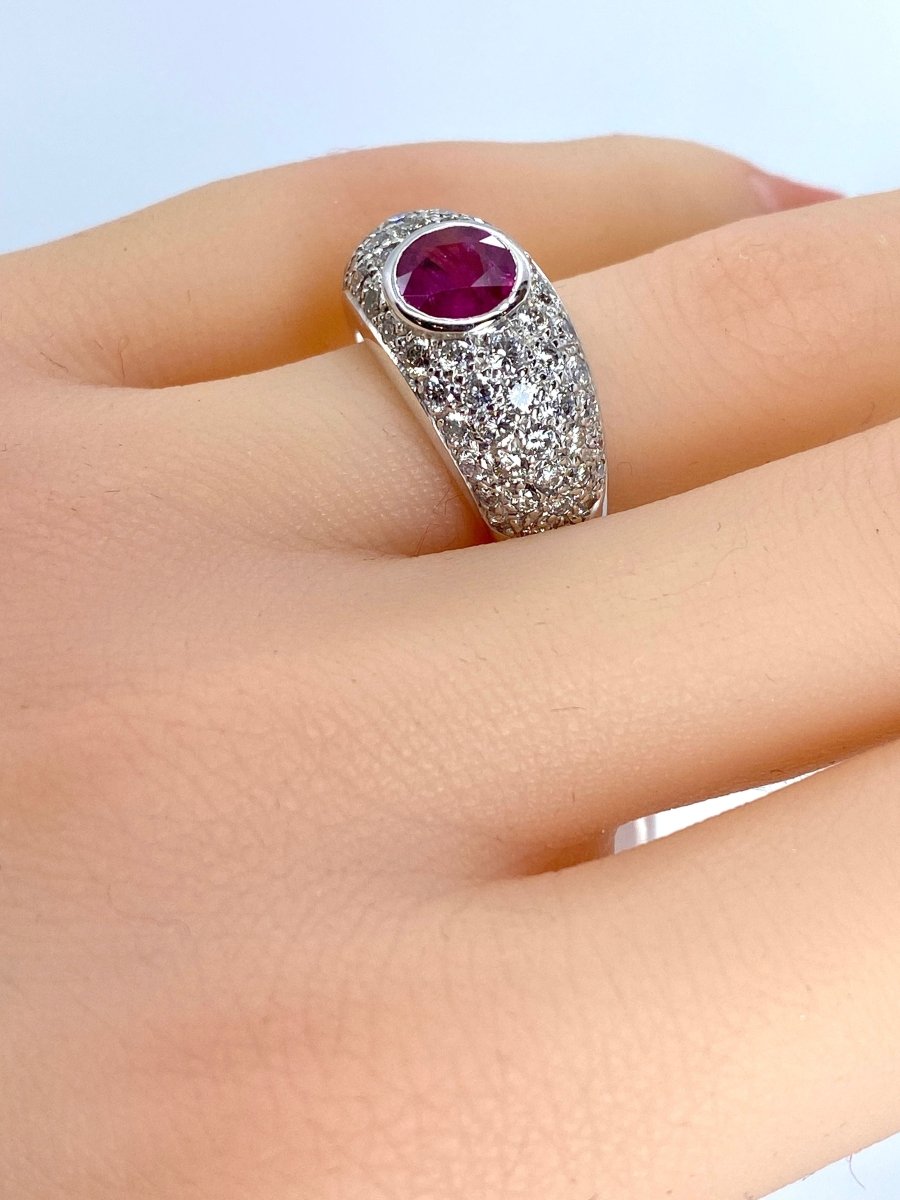 Bague Jonc en or blanc rubis et diamants - Castafiore