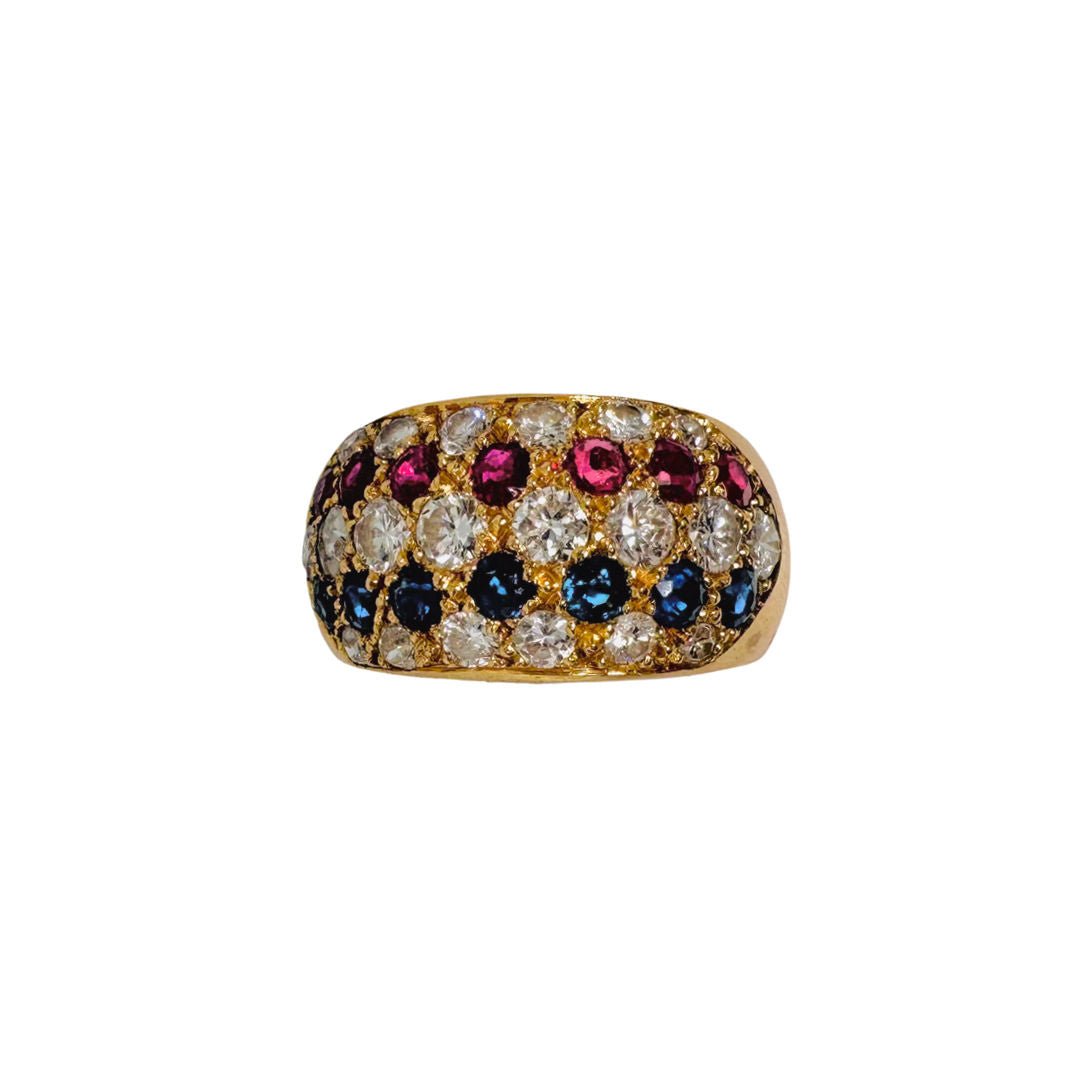 Bague Jonc en or jaune, rubis, saphirs et diamants - Castafiore