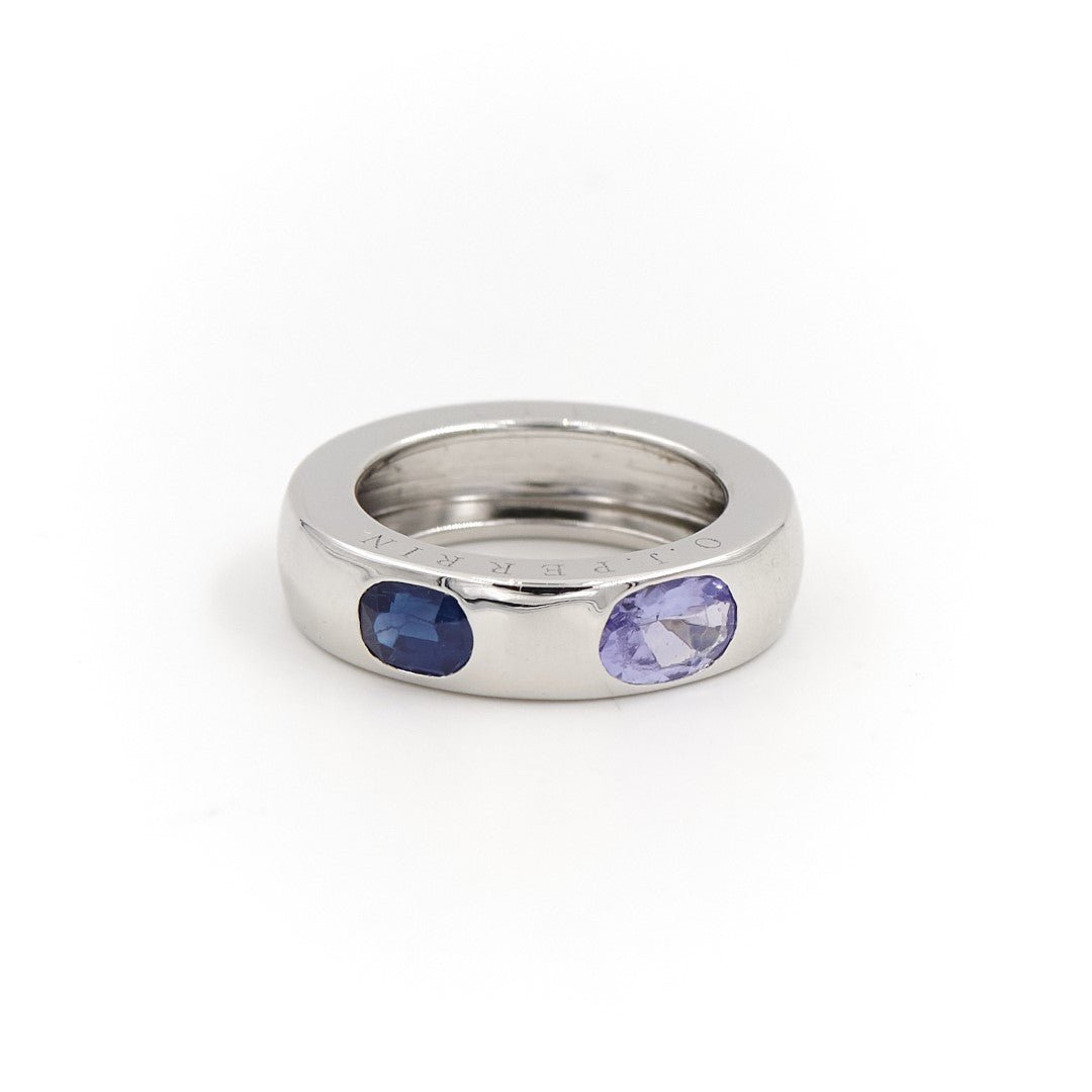 Bague Jonc O.J Perrin en or blanc, saphir et tanzanite - Castafiore