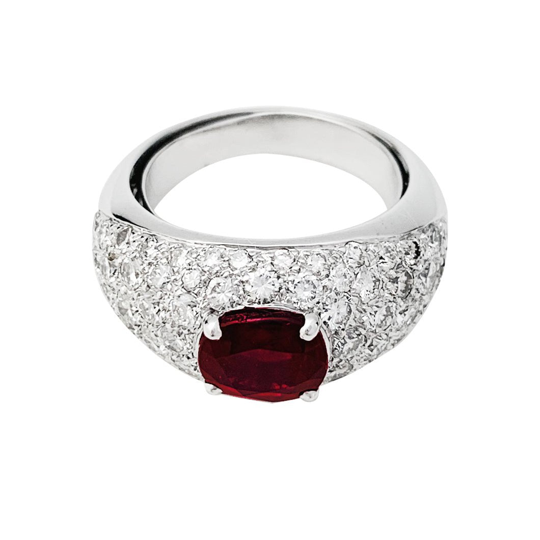 Bague jonc pavage diamant, rubis 1,78 carats - Castafiore
