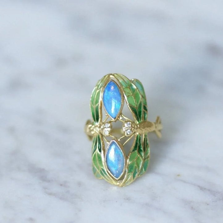 Bague libellule opales style Art Nouveau émail - Castafiore