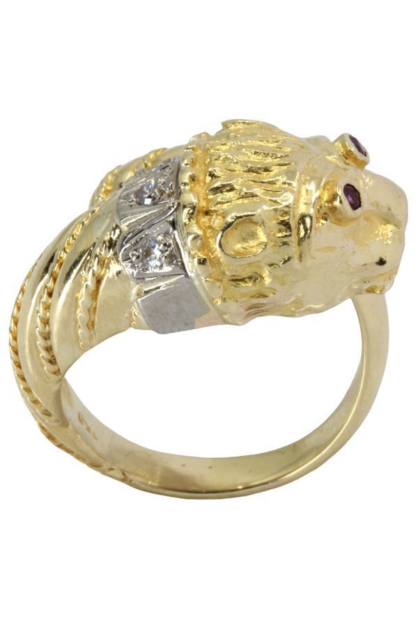 BAGUE LION RUBIS ET DIAMANTS - Castafiore