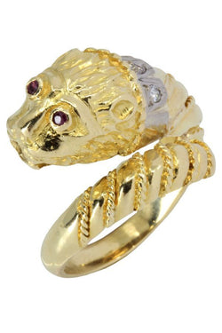 BAGUE LION RUBIS ET DIAMANTS - Castafiore