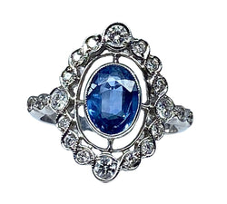 Bague losange en or blanc saphir et diamants - Castafiore