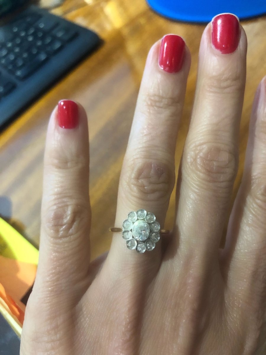Bague marguerite ancienne en or et diamant - Castafiore