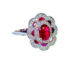 Bague marguerite en or blanc 18 carats en rubis et diamants - Castafiore