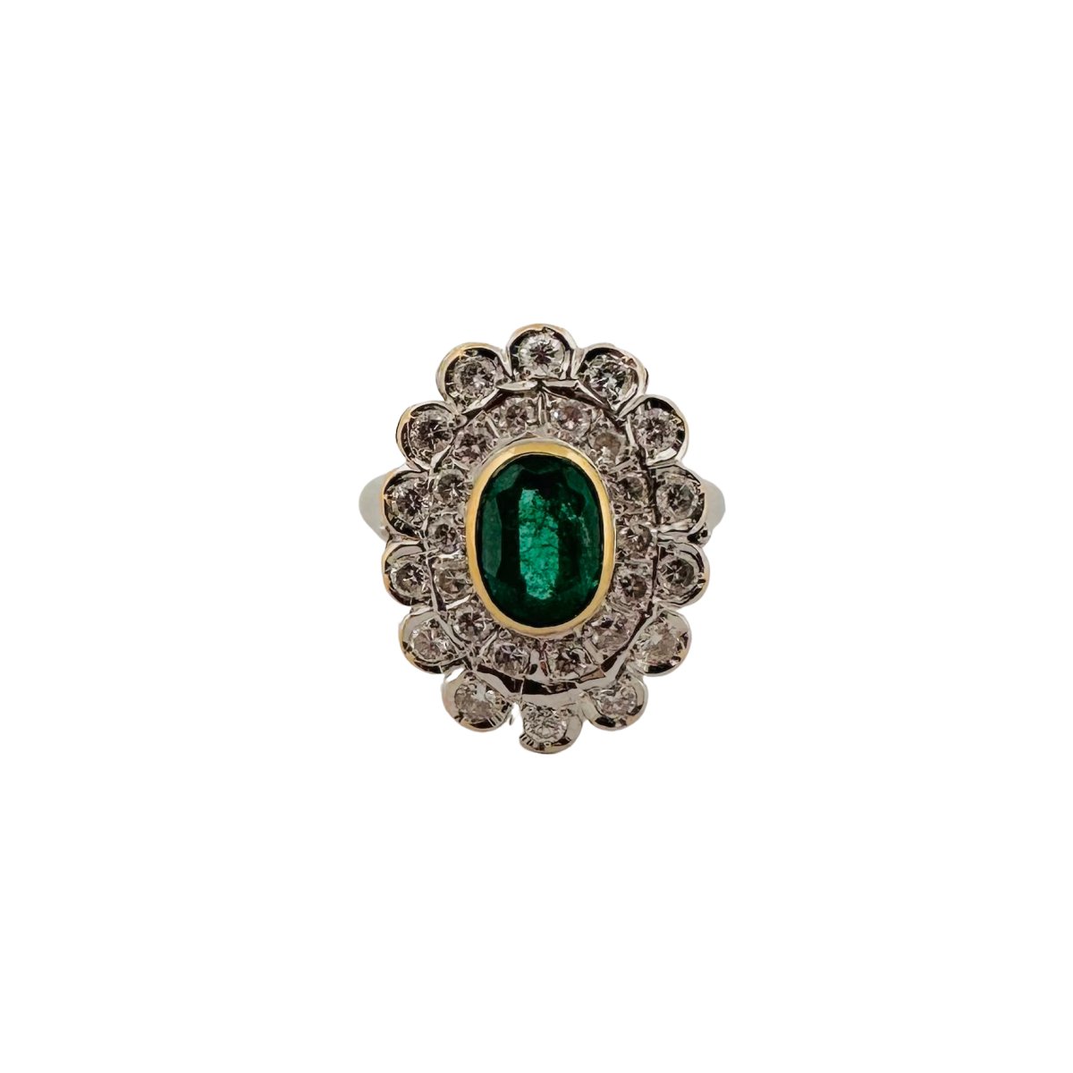 Bague Marguerite en or blanc, émeraude et diamants - Castafiore