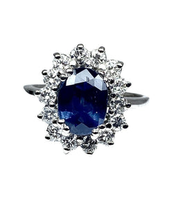 Bague Marguerite en or blanc, saphir et diamants - Castafiore