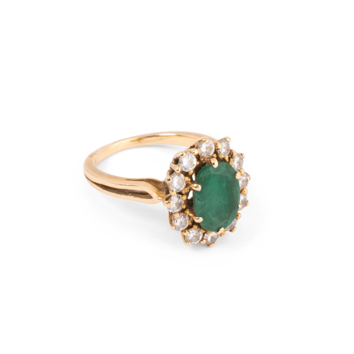 Bague marguerite en or jaune, émeraude et diamants - Castafiore