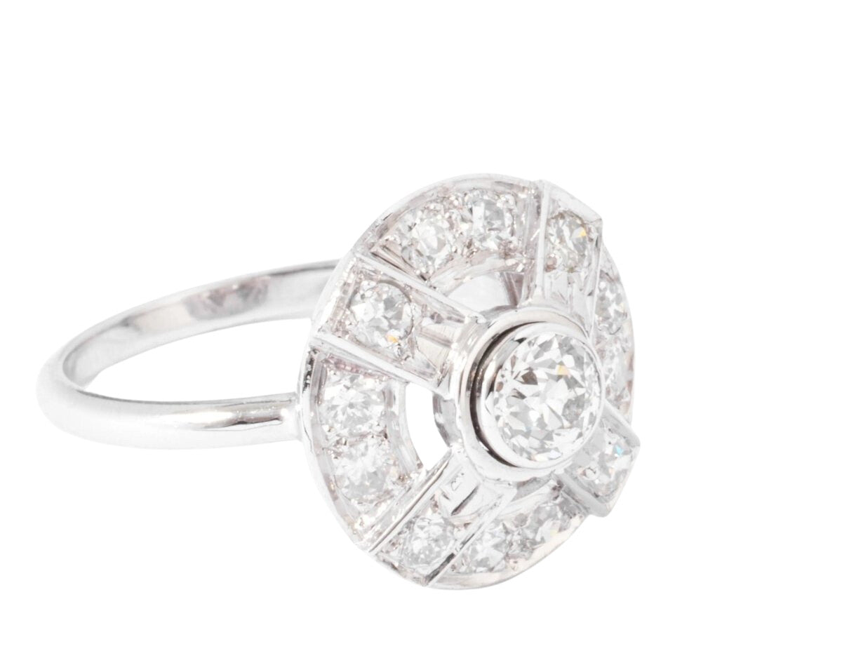 Bague marguerite en platine or gris et diamants - Castafiore