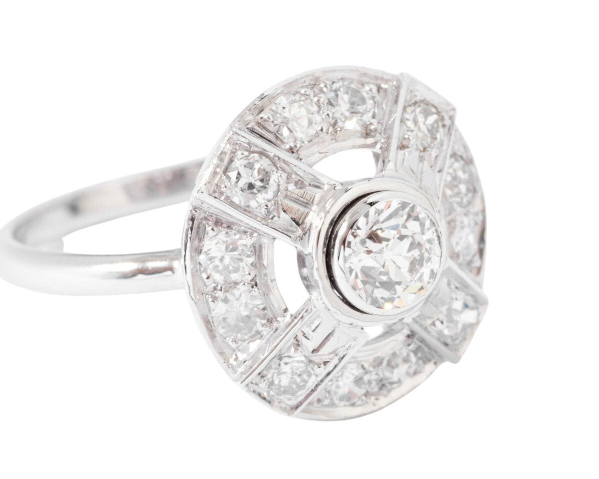 Bague marguerite en platine or gris et diamants - Castafiore