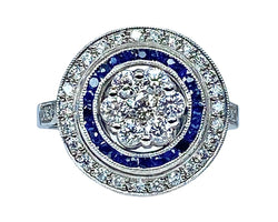 Bague Marguerite ronde en or blanc, saphirs et diamants - Castafiore