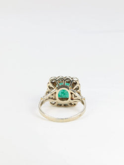 Bague marguerite vintage en or, émeraude et diamants - Castafiore