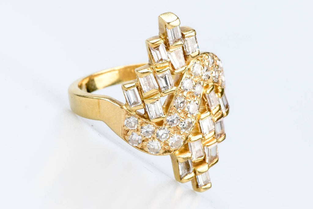 Bague marquise diamants en or jaune 18 carats - Castafiore