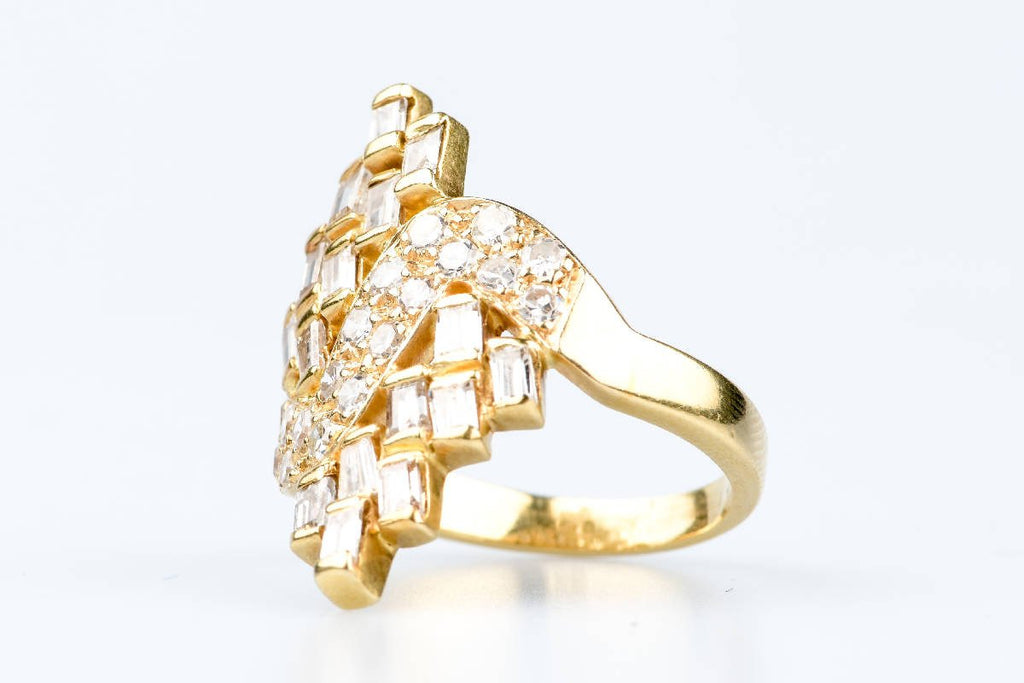Bague marquise diamants en or jaune 18 carats - Castafiore