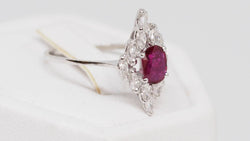 Bague marquise en or blanc, rubis et diamants - Castafiore