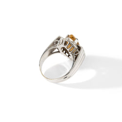 Bague Marquise en or blanc sertie d'une citrine et diamants - Castafiore