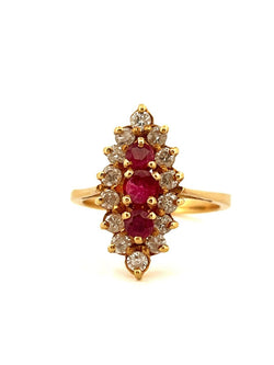 Bague Marquise en or jaune et en rubis et diamants - Castafiore