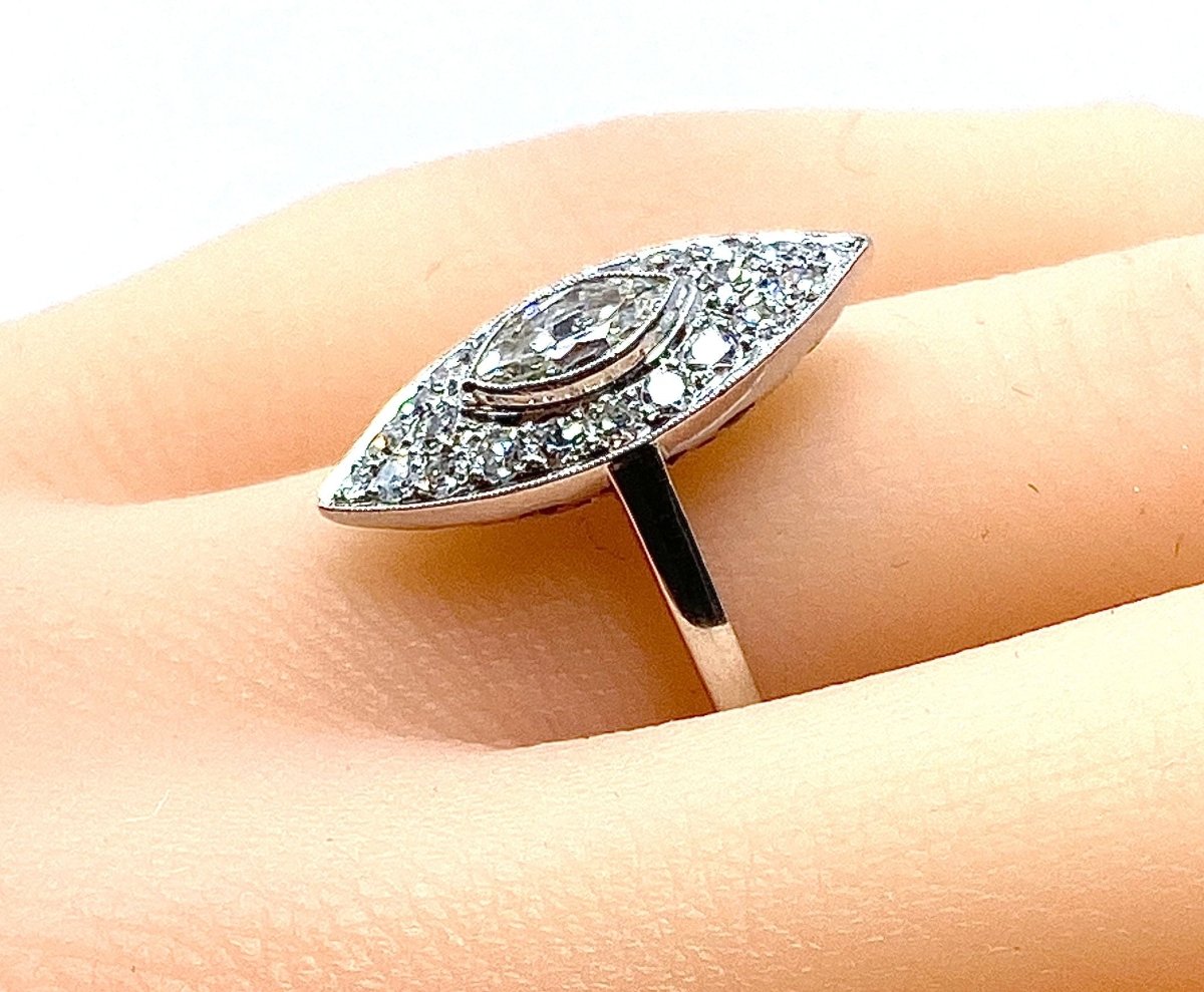 Bague marquise en platine et diamants, vers 1900 - Castafiore