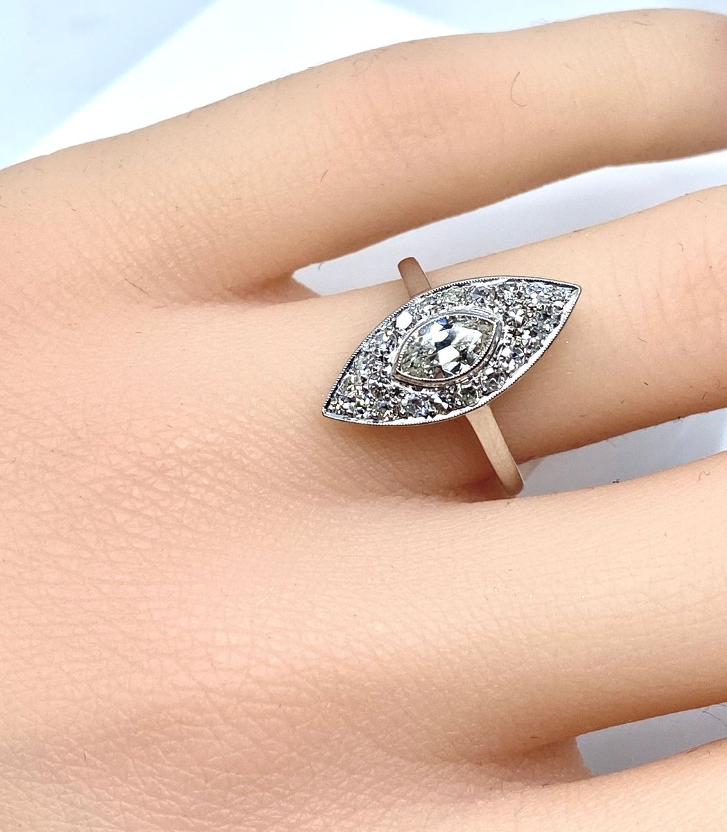 Bague marquise en platine et diamants, vers 1900 - Castafiore