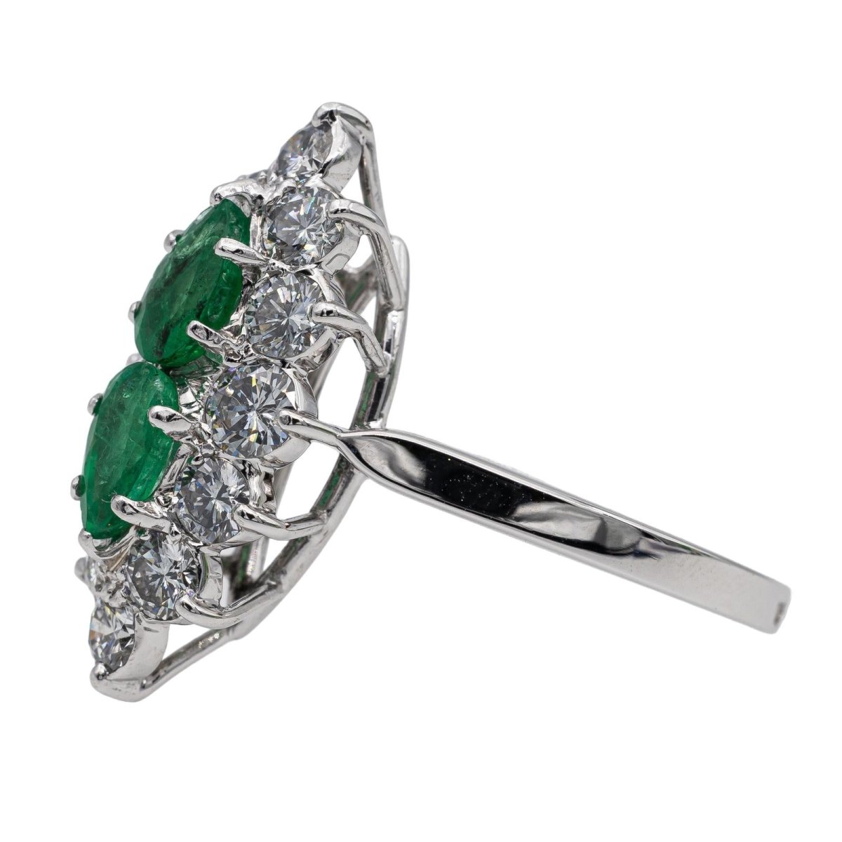 Bague Marquise Or blanc Emeraude - Castafiore