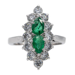 Bague Marquise Or blanc Emeraude - Castafiore