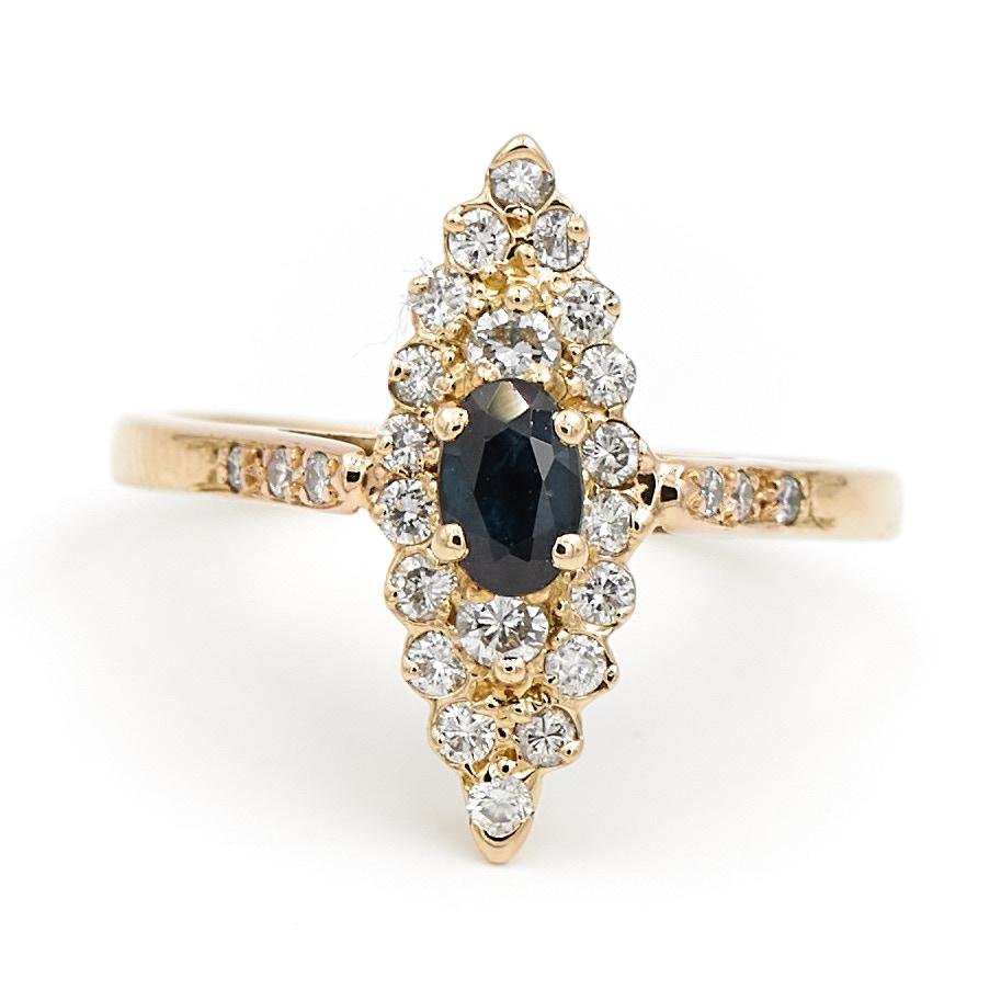 Bague Marquise Or jaune Saphir - Castafiore