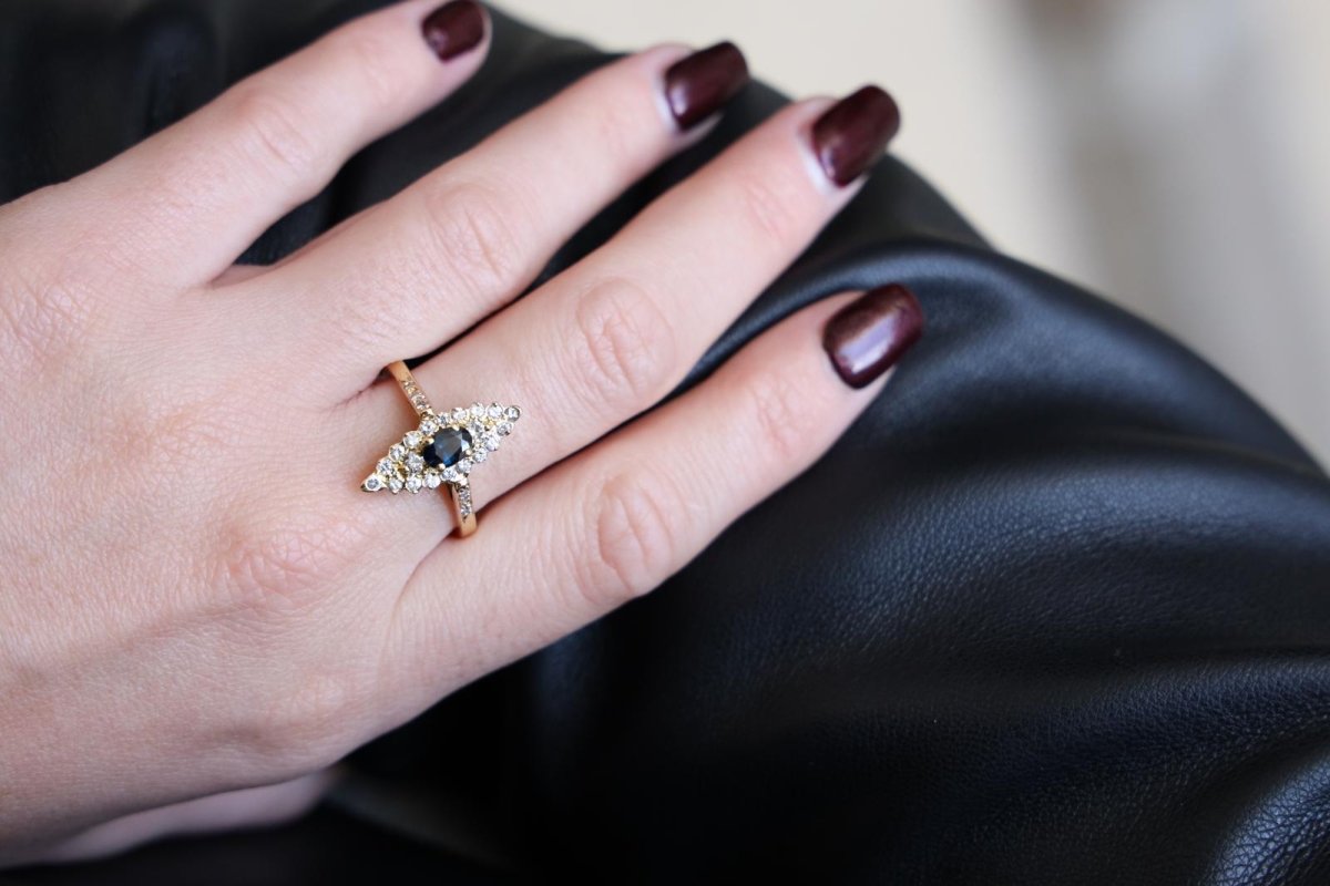 Bague Marquise Or jaune Saphir - Castafiore