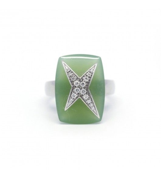 Bague MAUBOUSSIN "Etoile Divine" en or blanc et agate verte - Castafiore