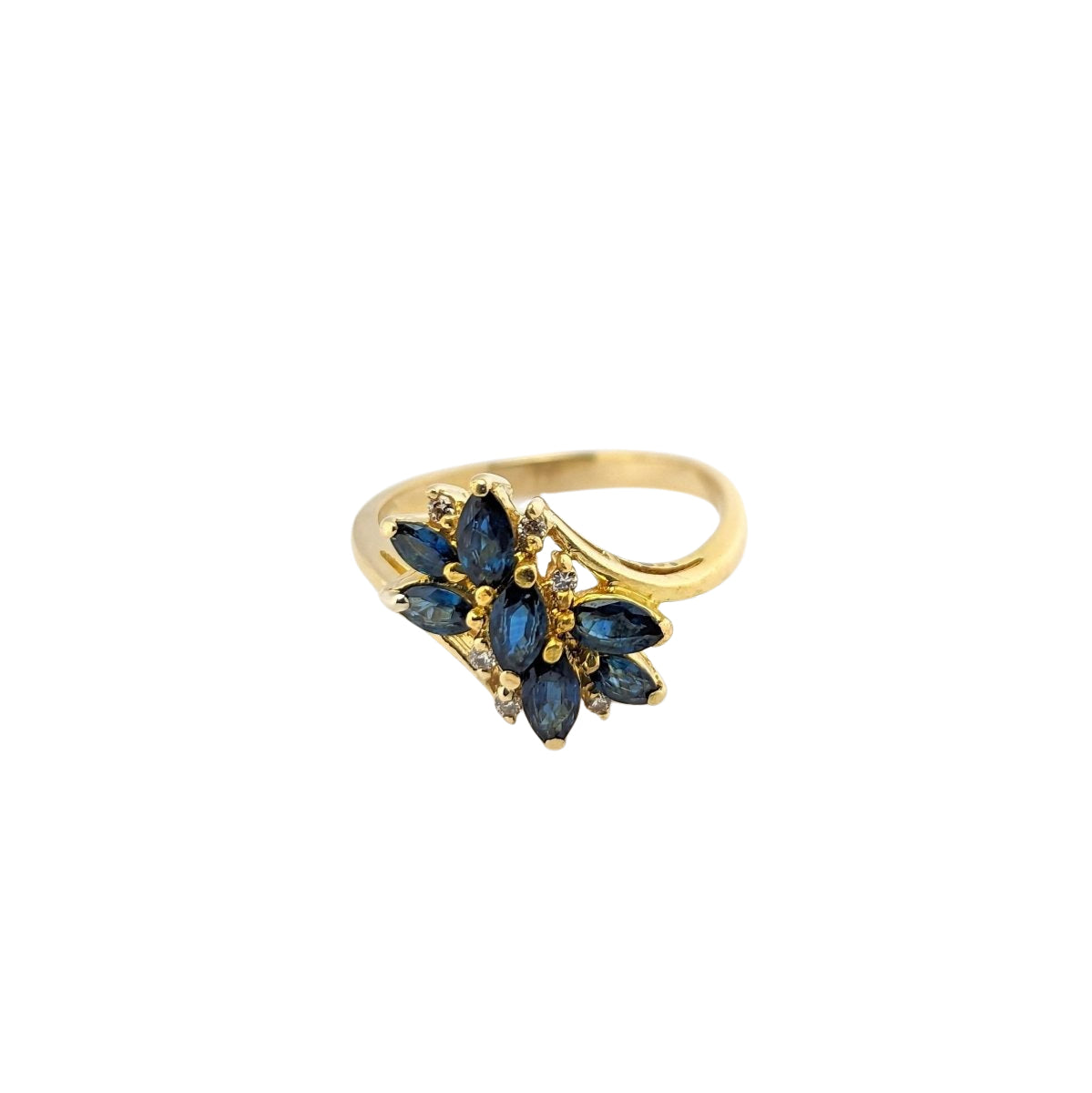 Bague motifs floraux en or jaune diamants et saphirs - Castafiore