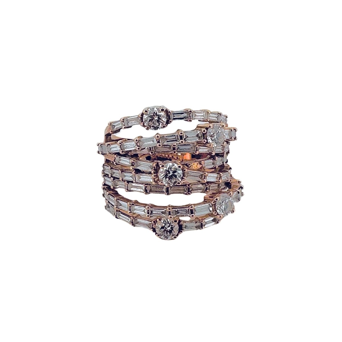 Bague multi-rangs de diamants en or rose - Castafiore