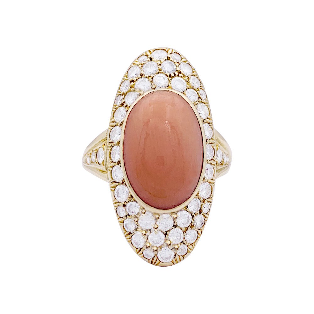 Bague Navette en or jaune, corail et diamants - Castafiore