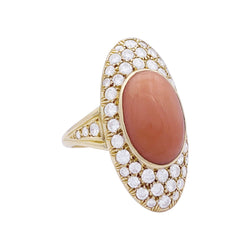 Bague Navette en or jaune, corail et diamants - Castafiore
