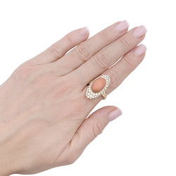 Bague Navette en or jaune, corail et diamants - Castafiore