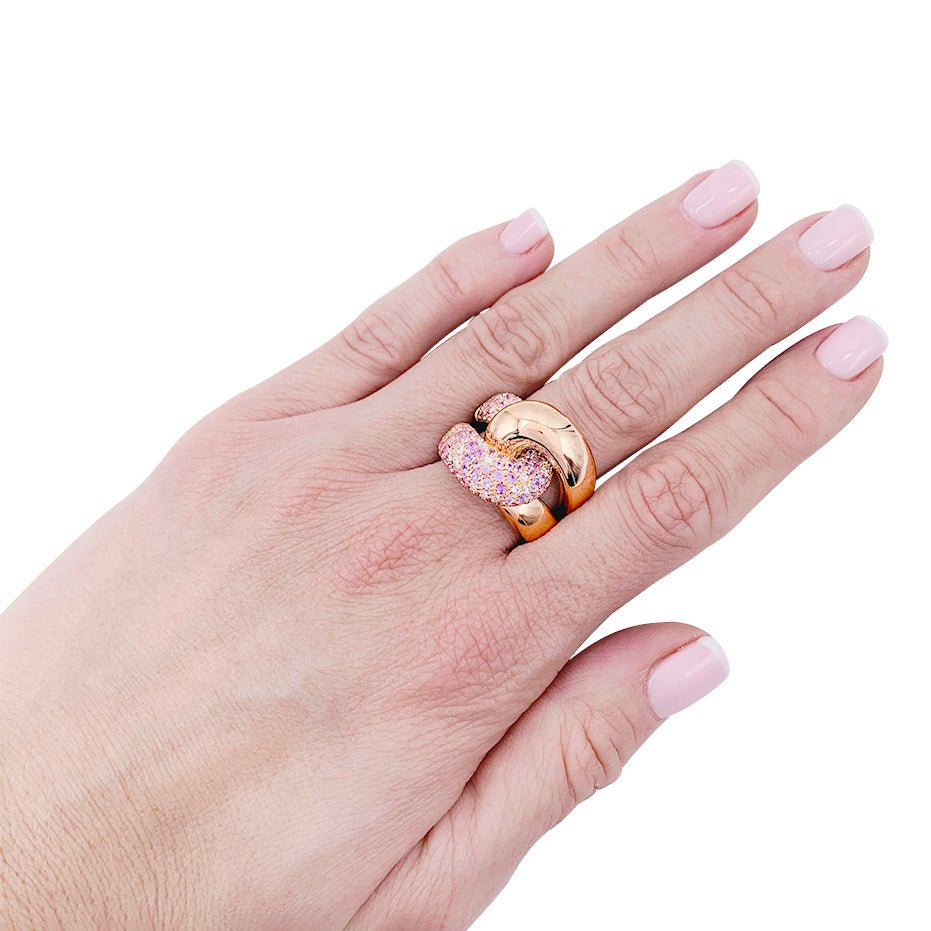 Bague "Noeud" or rose, diamants, saphirs roses - Castafiore