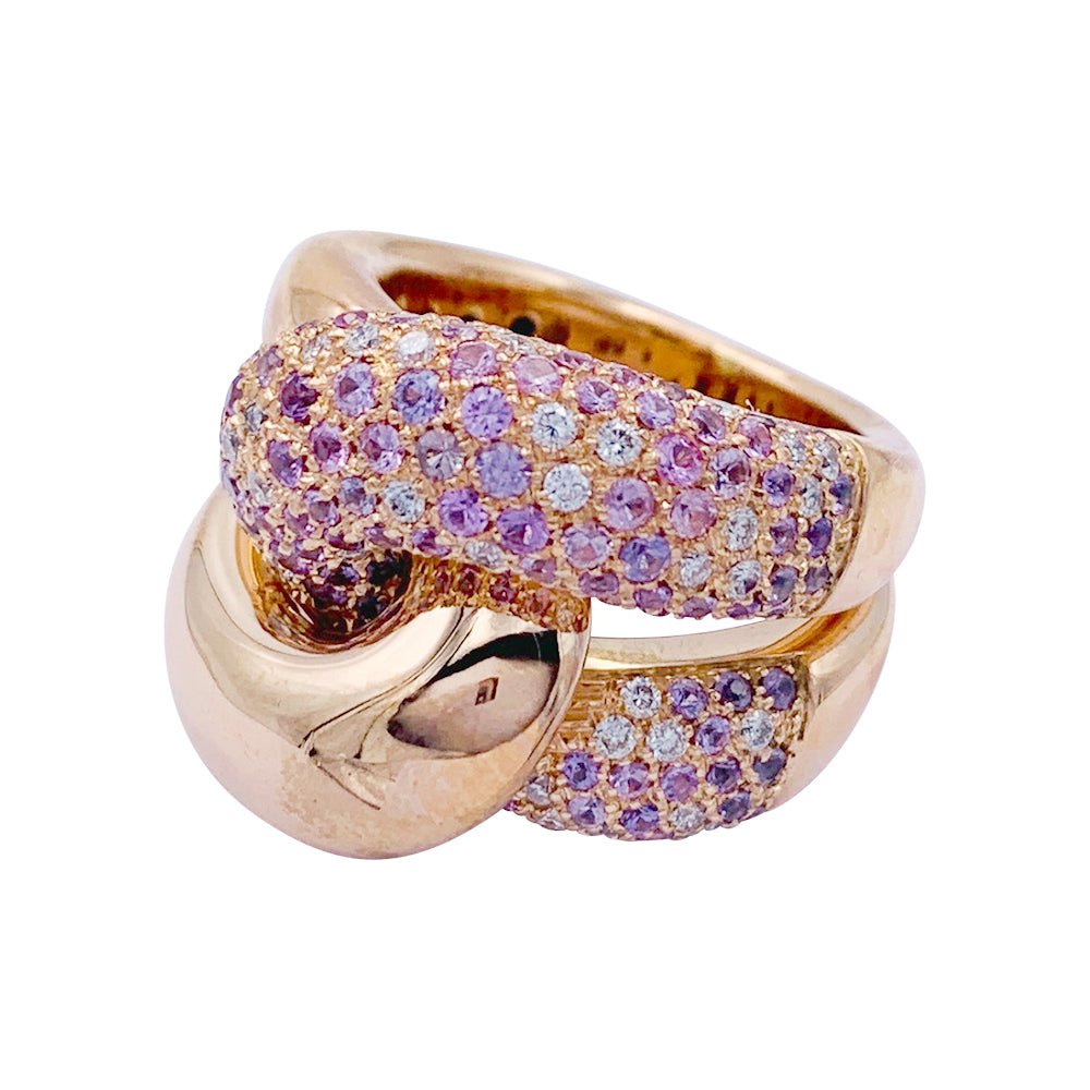 Bague "Noeud" or rose, diamants, saphirs roses - Castafiore