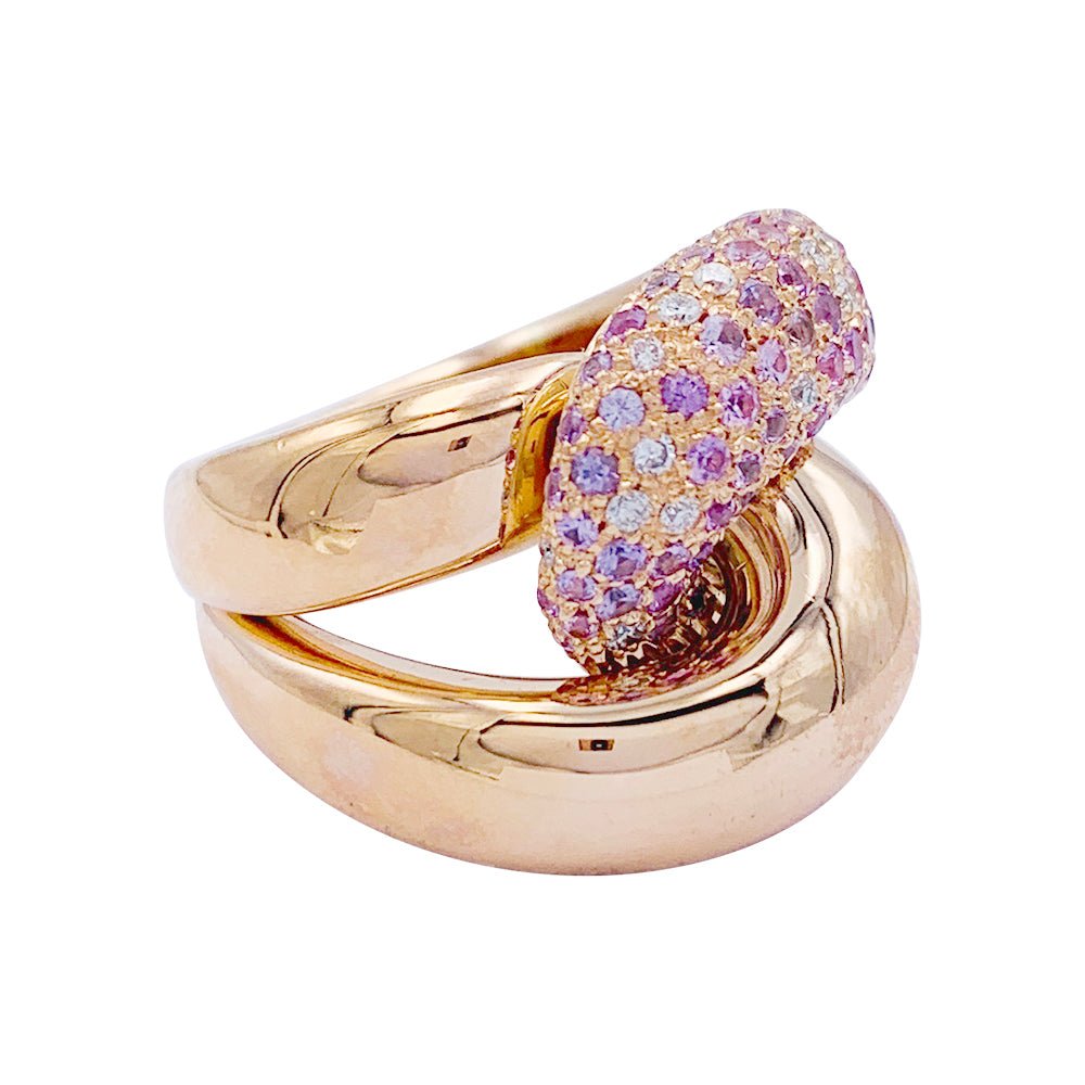 Bague "Noeud" or rose, diamants, saphirs roses - Castafiore