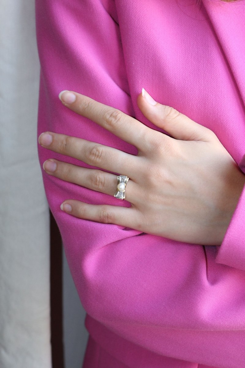 Bague Noeud Perle Et Roses - Castafiore