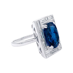 Bague or blanc, saphir 3,84 cts et diamants baguettes - Castafiore