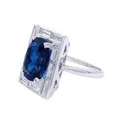 Bague or blanc, saphir 3,84 cts et diamants baguettes - Castafiore