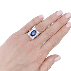 Bague or blanc, saphir 3,84 cts et diamants baguettes - Castafiore