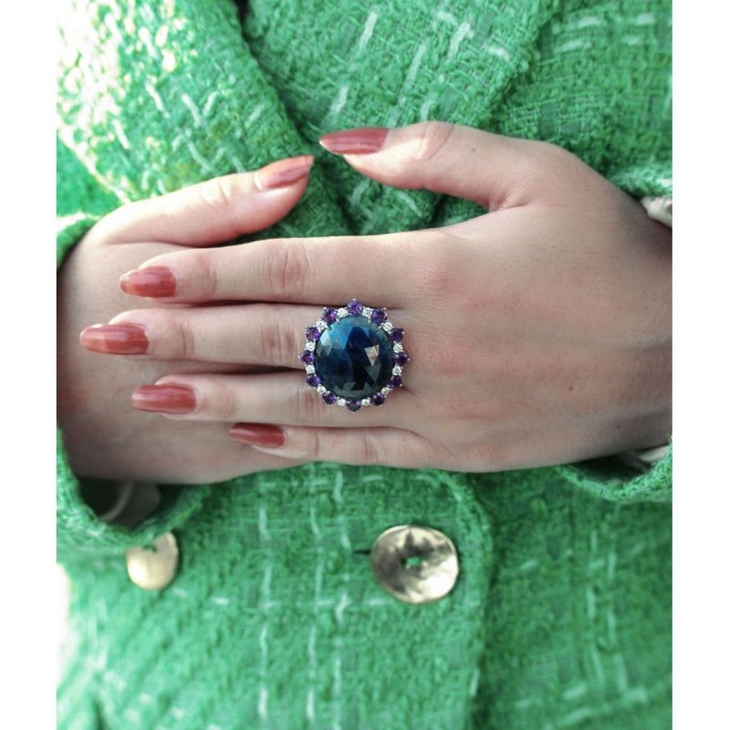 Bague or gris diamants améthystes et saphir - Castafiore