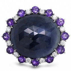 Bague or gris diamants améthystes et saphir - Castafiore