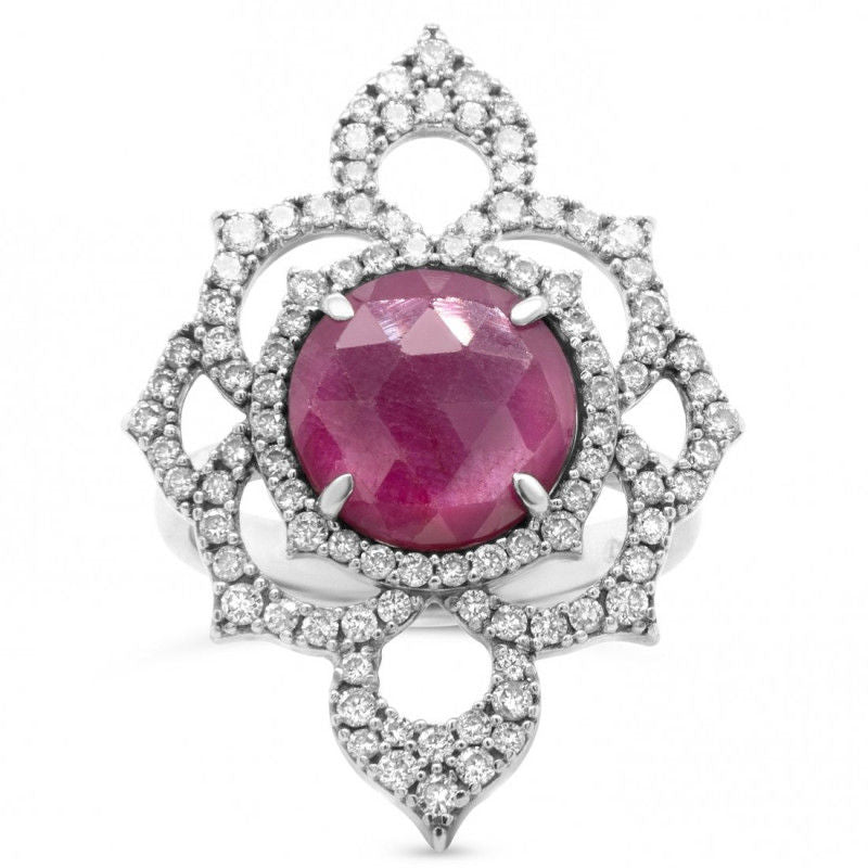 Bague or gris rubis diamants - Castafiore