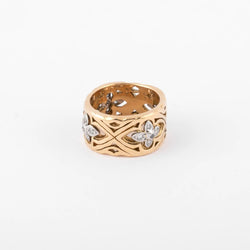 Bague or jaune ciselé alterné de motifs fleurs - Castafiore