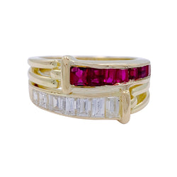 Bague or jaune, diamants et rubis - Castafiore