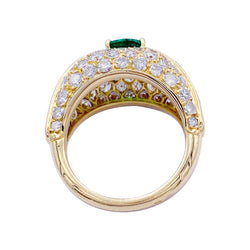 Bague or jaune, émeraude et pavage diamants - Castafiore